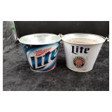 2 Miller Lite Metal Beer Buckets