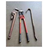 24' Pipe Wrench, Pry Bar & 24' Bolt Cutters
