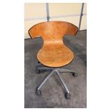 Mid Century Office Chair W/Wooden Seat