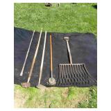2 Hoes, Silage Fork, Edger, and Pry Bar