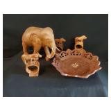 Carved Wooden Elephant, Napkin Rings & Misc.