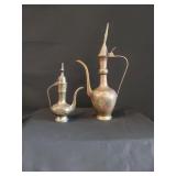 2 Vintage Engraved Brass India Surahi