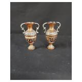 2 Greek Etched Copper Brass Urns