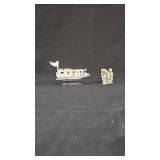 Japanese Show Figurine & Chinese Ivory Carved Boat