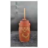 French Redware Churn With Dasher
