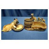 2 Boxer Dog Ceramic Ashtrays