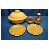 Large Lidded Pot, Terracotta Vase & 3 Plates