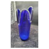 Kobalt Blue Three Finger Swung Glass Vase