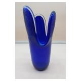 Kobalt Blue Three Finger Swung Glass Vase