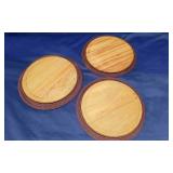 3 Round Wood Serving Trays & 4 Braided Placemats
