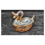 Marigold Jeanette Carnival Glass Duck Candy Dish