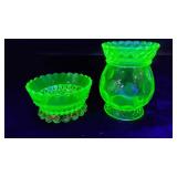 Two Vaseline Uranium Glass Patterned Dishes