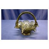 Mid-Century Avocado Green Art Glass Basket