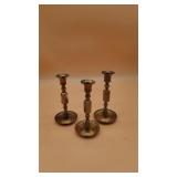 Three Brass Candlestick Holders