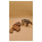 2 Handmade Wooden Folk Art Animal Figures