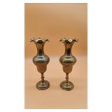 Pair Of Etched Brass Vases