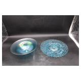 Blue Carnival Glass Bowl and Westmoreland Plate