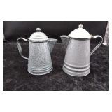 2 Gray Enamelware Coffee Pots
