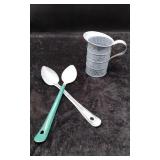 Gray Enamelware Measuring Pitcher&2 Serving Spoons