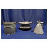 Gray Enamelware Canning Funnel, Wash Bowl, Bucket