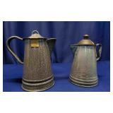 2 Gray Enamelware Coffee Pots