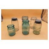 6 Various Jars: Atlas Ball, Mason