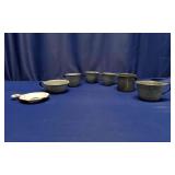 6 Gray Enamelware Coffee Cups & Funnel Separator