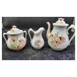 3 Piece Moss Rose Porcelain Opaque Coffee Set