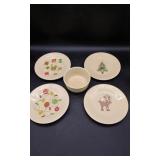 4 Homer Laughlin Fiesta Holdiday Plates and Bowl