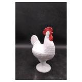 Milk Glass Rooster Pedestal Candy Dish
