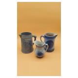 3 Blue & White Stoneware Pitchers