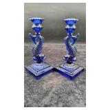 Imperial Glass Cobalt Blue Koi Fish Candle Holders