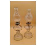2 Clear Glass Hurricane Oil Lamps