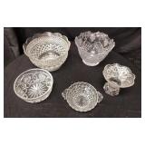 5 Pressed/Cut Clear Crystal Glass Ware Pieces