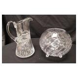 Clear Crystal Rose Bowl & Water Pitcher