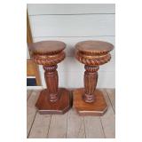 Pair Of Carved Wood Pedestal Plant Stands