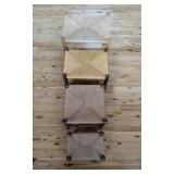 Set Of 4 Wooden Stools W Hand-Woven Rush Seats