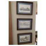 Set Of 3 Clark M. Goff Line Drawings