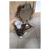 Brass Toned Swivle Mirror & Tray & Misc