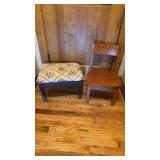 Small Wooden Childrens Chair & Floral Foot Stool