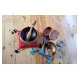 2 Tibetan Singing Bowls & Wooden Mallets & Misc