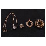 14k Gold Necklace & Brooches