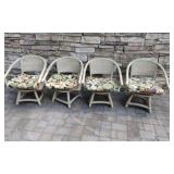 4 Wood & Wicker Swivel Patio Chairs