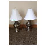 Pair Of Brushed Steel Trophy Style Table Lamps