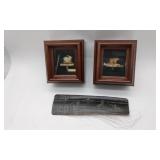 2 Framed MIni Animal Carvings & Misc