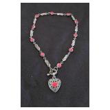 Birghton Silver Tone Filigree Red Heart Necklace