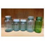 4 Perfect Ball Mason Jars & Emerald Green Glass