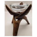 Interlocking Wooden Tripod Stand W Glass Bowl