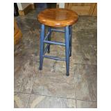 Wood Bar Stool With Blue Base