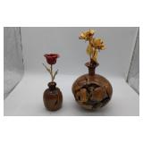 Burl Wood Vases W Roses